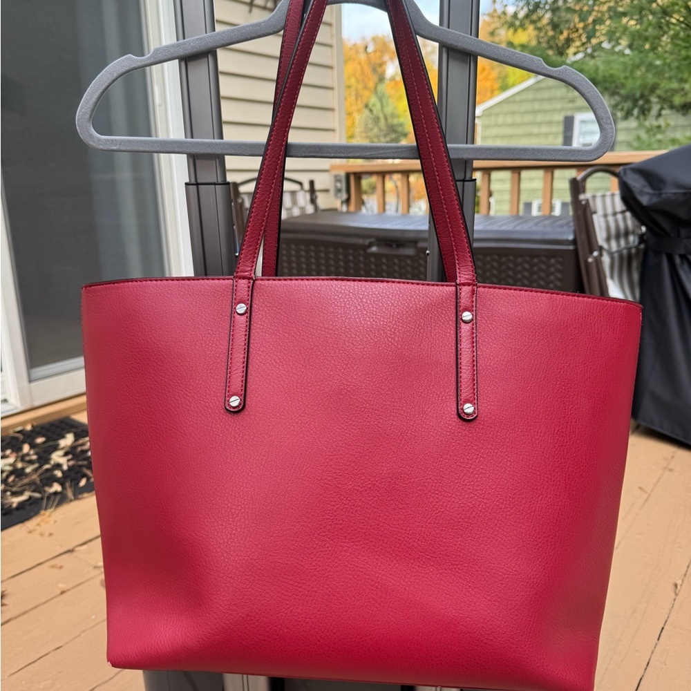 INC CONCEPT Large Red Shoulder Strap Tote Bag Small Flaws to Corners - Picture 2 of 16